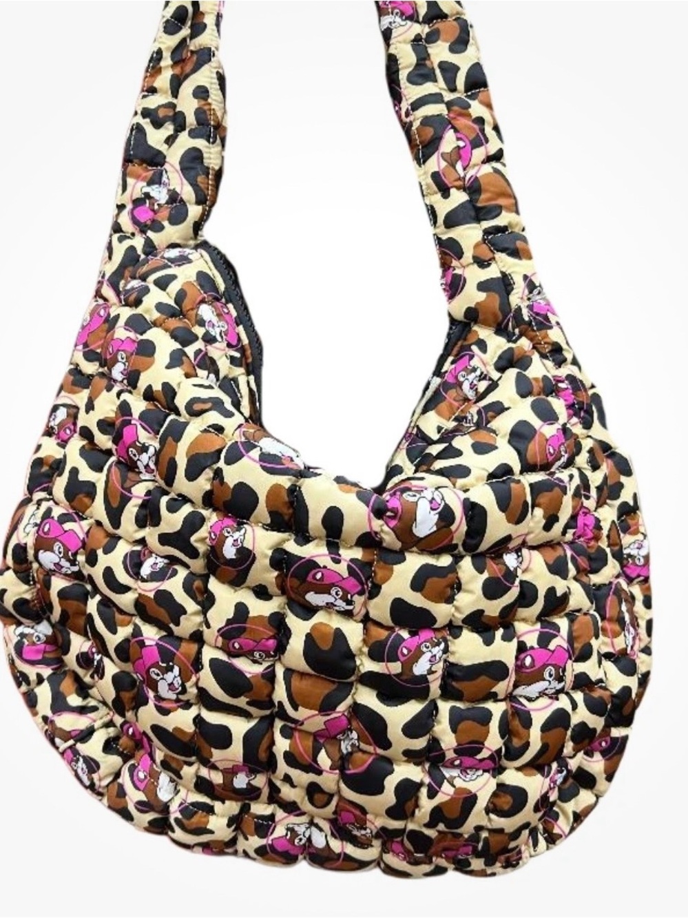Buc-ee’s Quilted Leopard Print Hobo Bag with Pink Accent